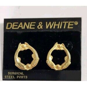 NWT 'Deane & White' Asymmetrical Gold Tone Hoop Pierced Earrings Dolphin Door